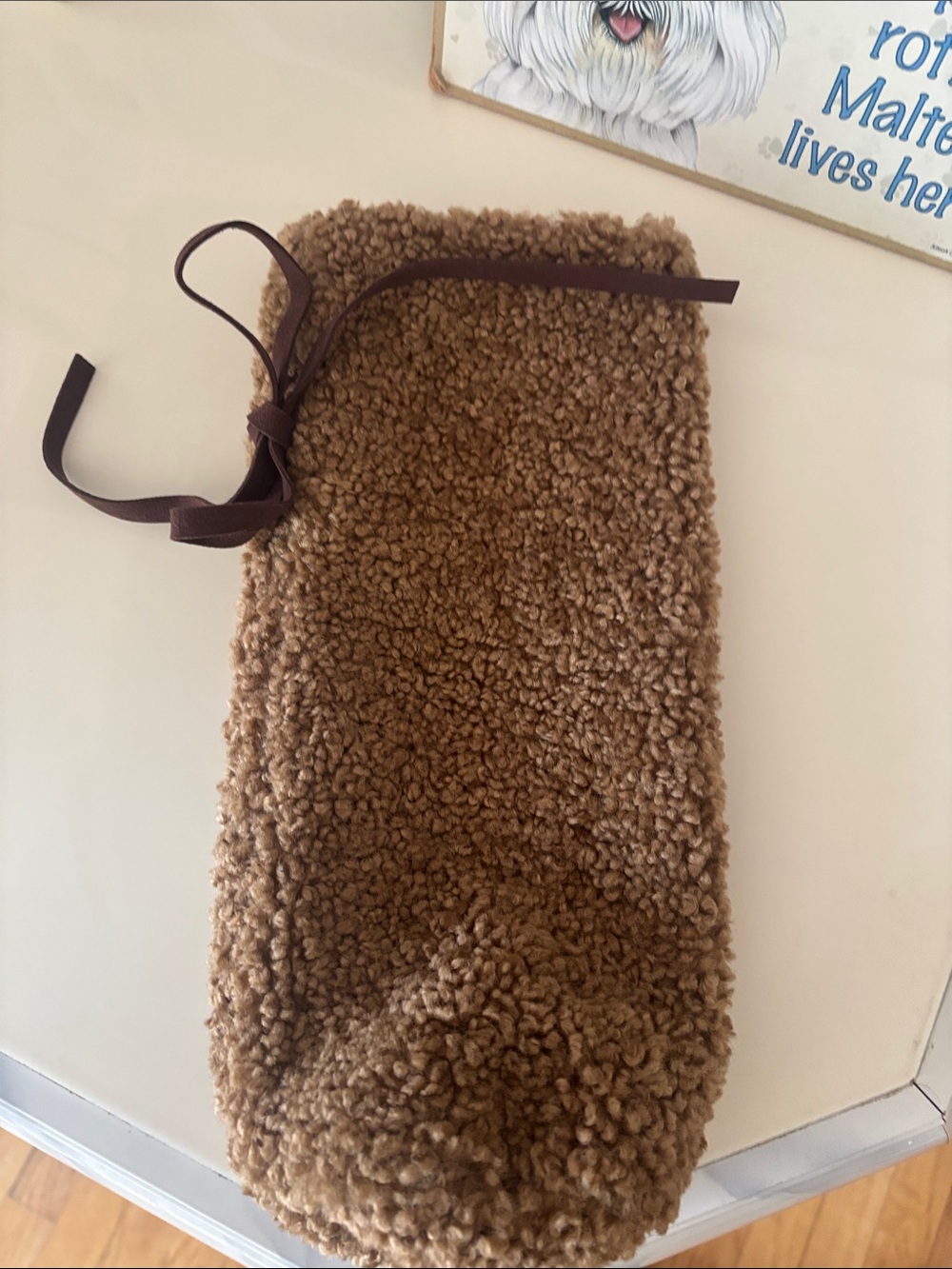 Pottery Barn Tan Sherpa Drawstring Pouch for bottles